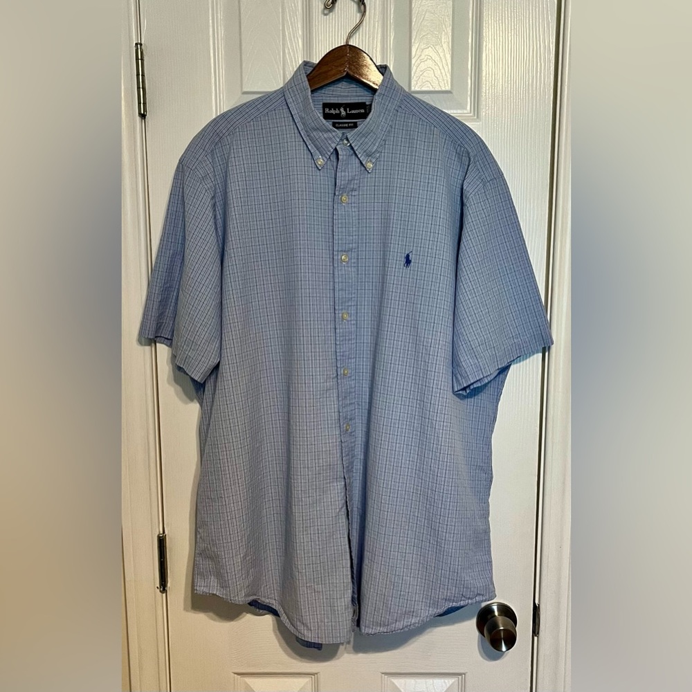 Men’s Ralph‎ Lauren Short Sleeve Blue Checkered Shirt Size XL